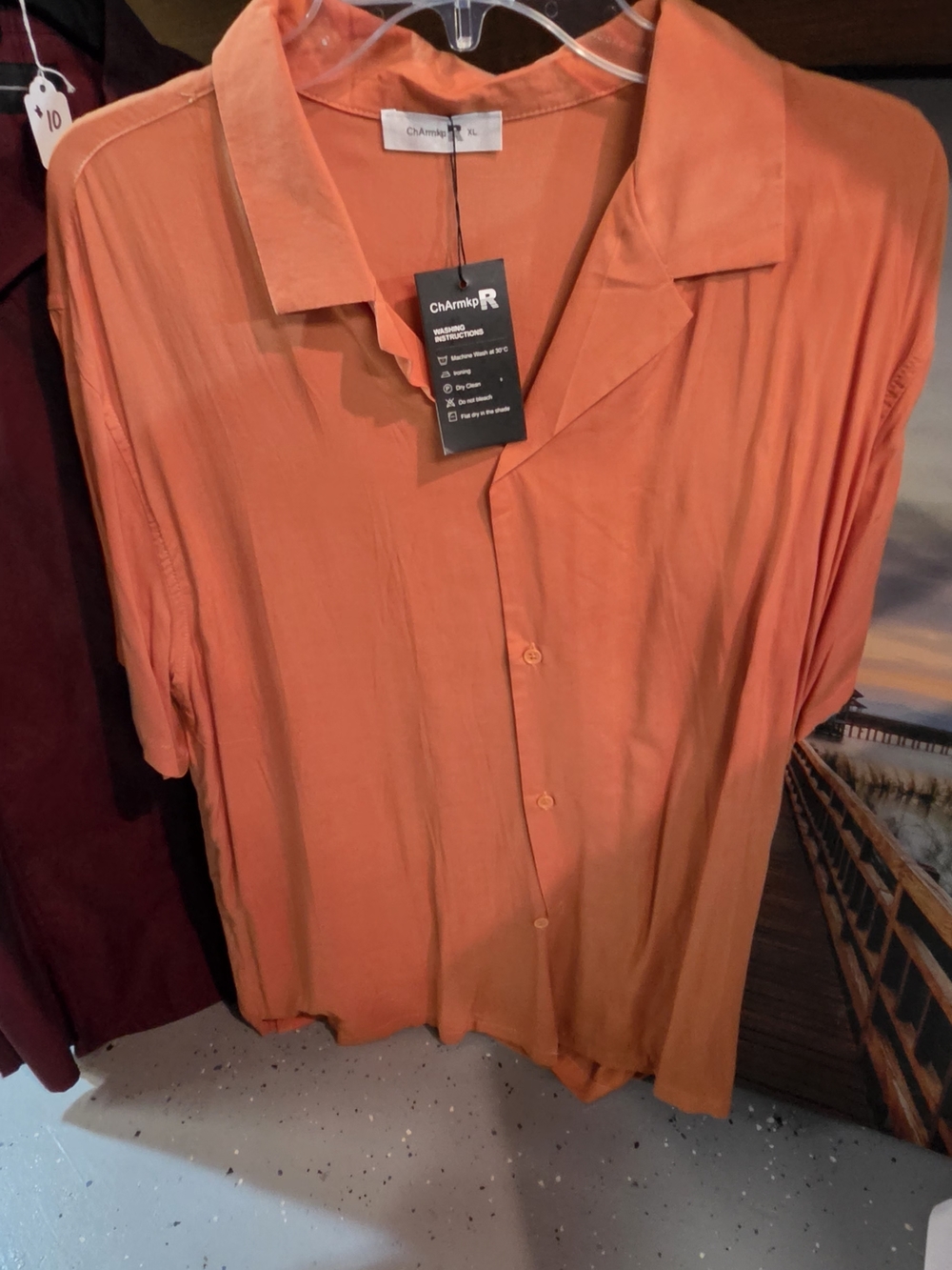 elaxed Camp-Collar Button Shirt - Orange - Men